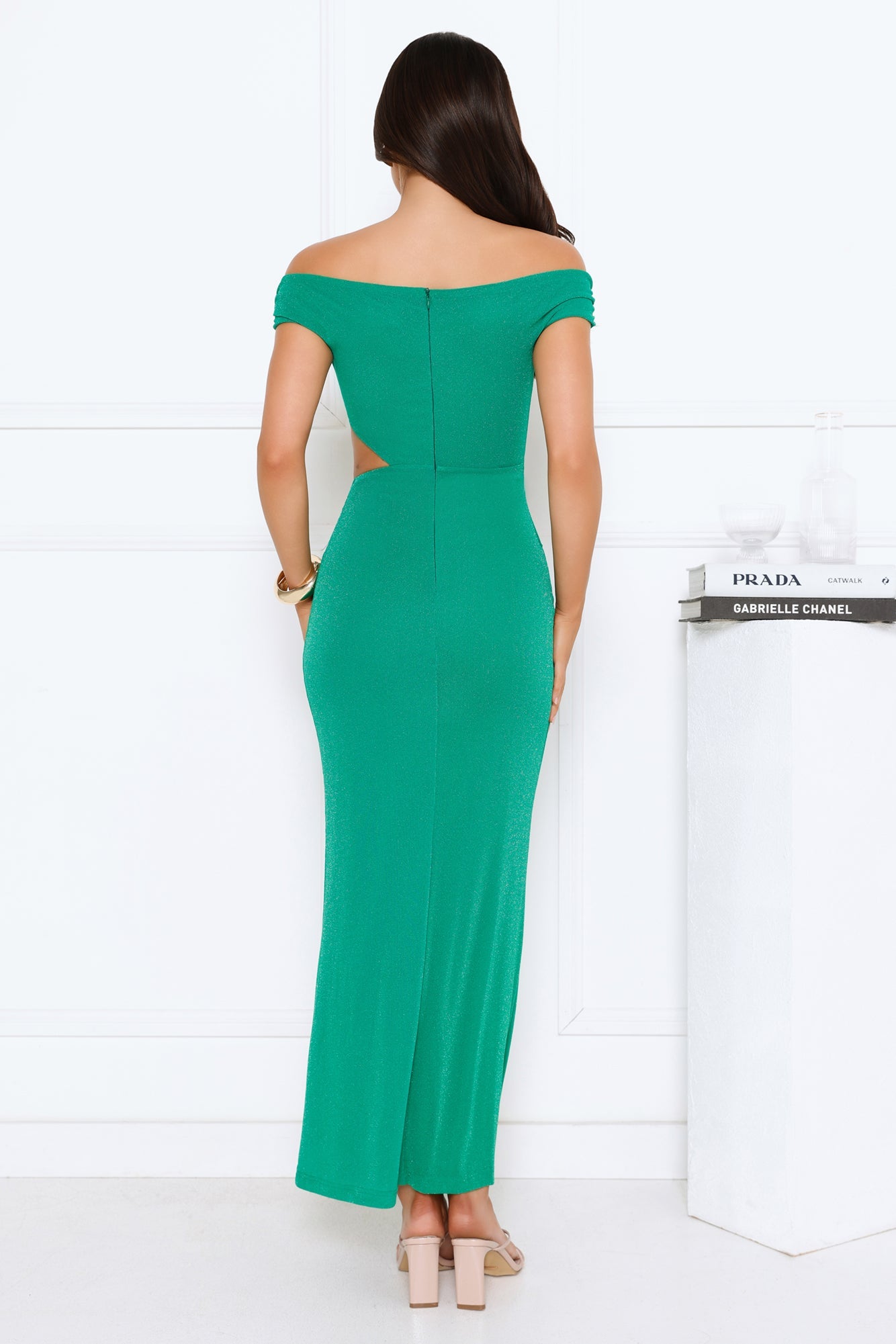 Old Love Letter Off Shoulder Maxi Dress Green