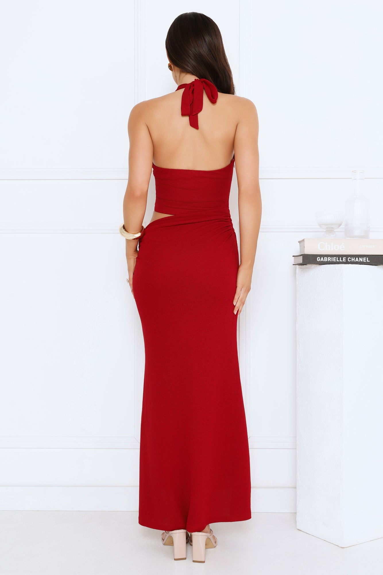 Elegant Edge Halter Maxi Dress Maroon