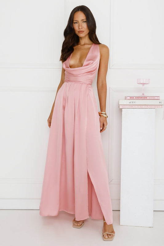 Lush Whispers Satin Maxi Dress Pink