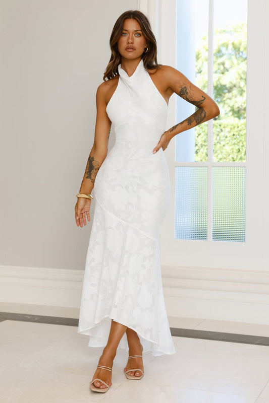 Hints Of Wildflowers Halter Maxi Dress White