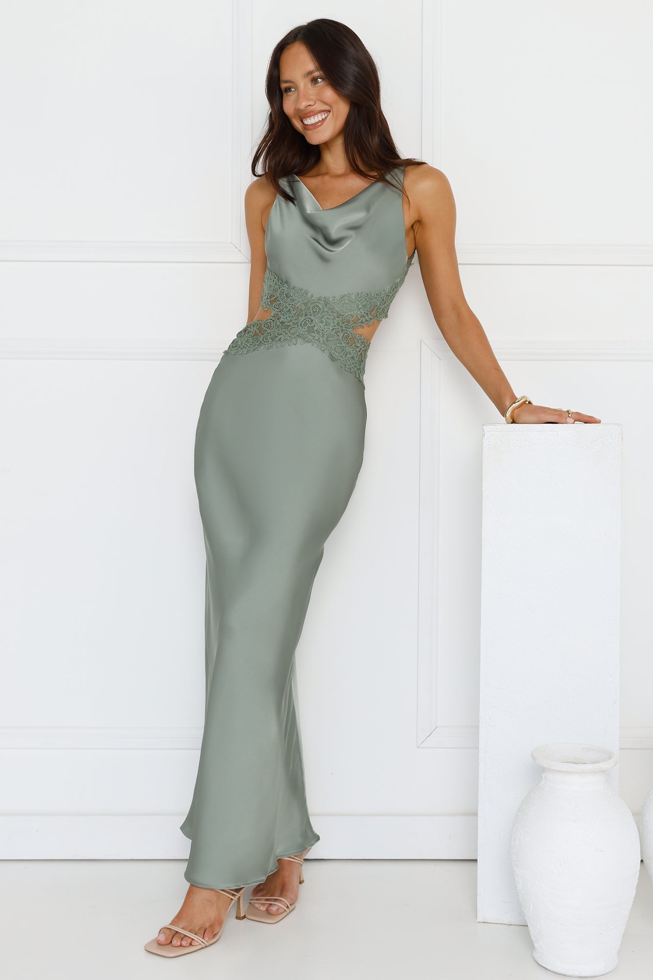 Satin Embrace Maxi Dress Sage