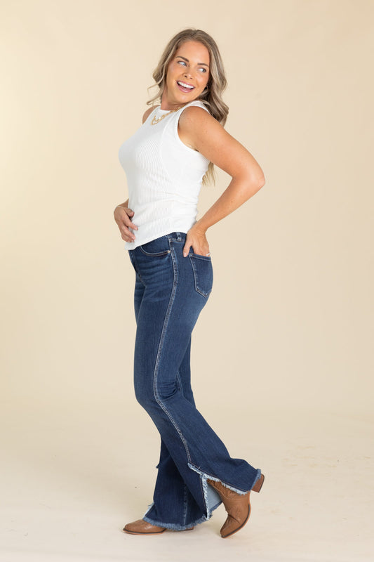 KanCan Dark Wash Bootcut Jeans Fray Hem