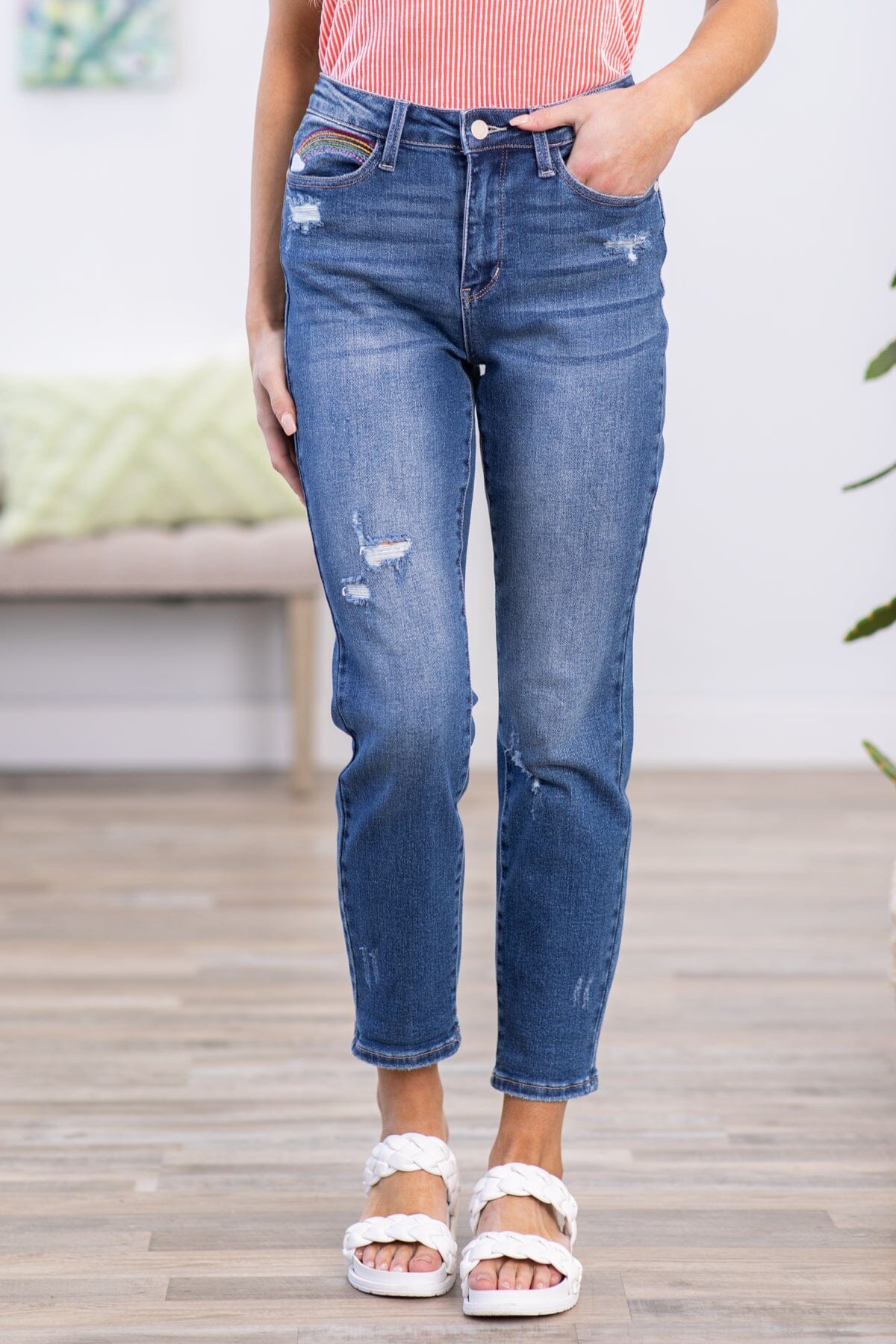 Judy Blue Rainbow Stitch Cropped Jeans
