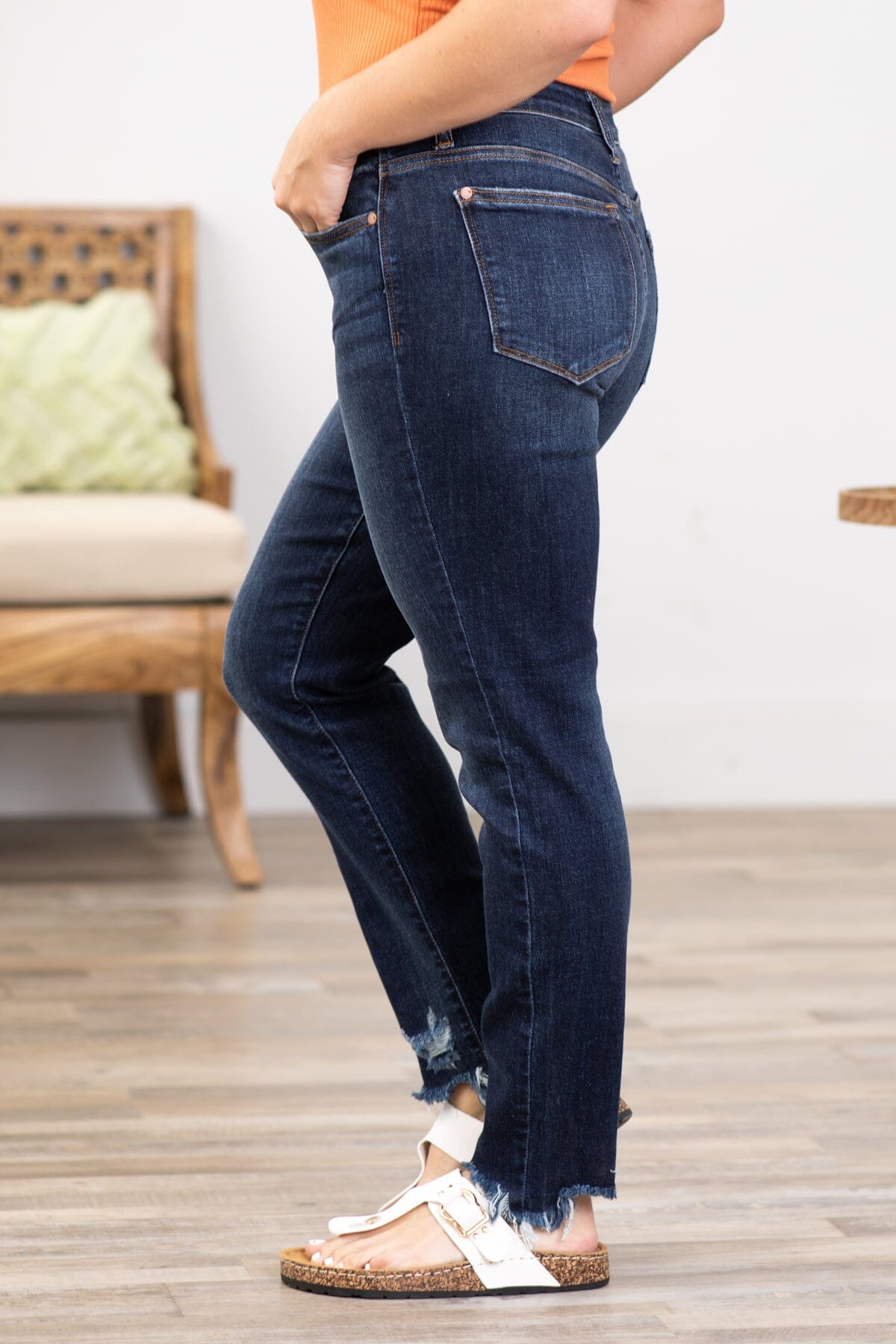 Judy Blue Dark Wash Fray Hem Skinny Jeans