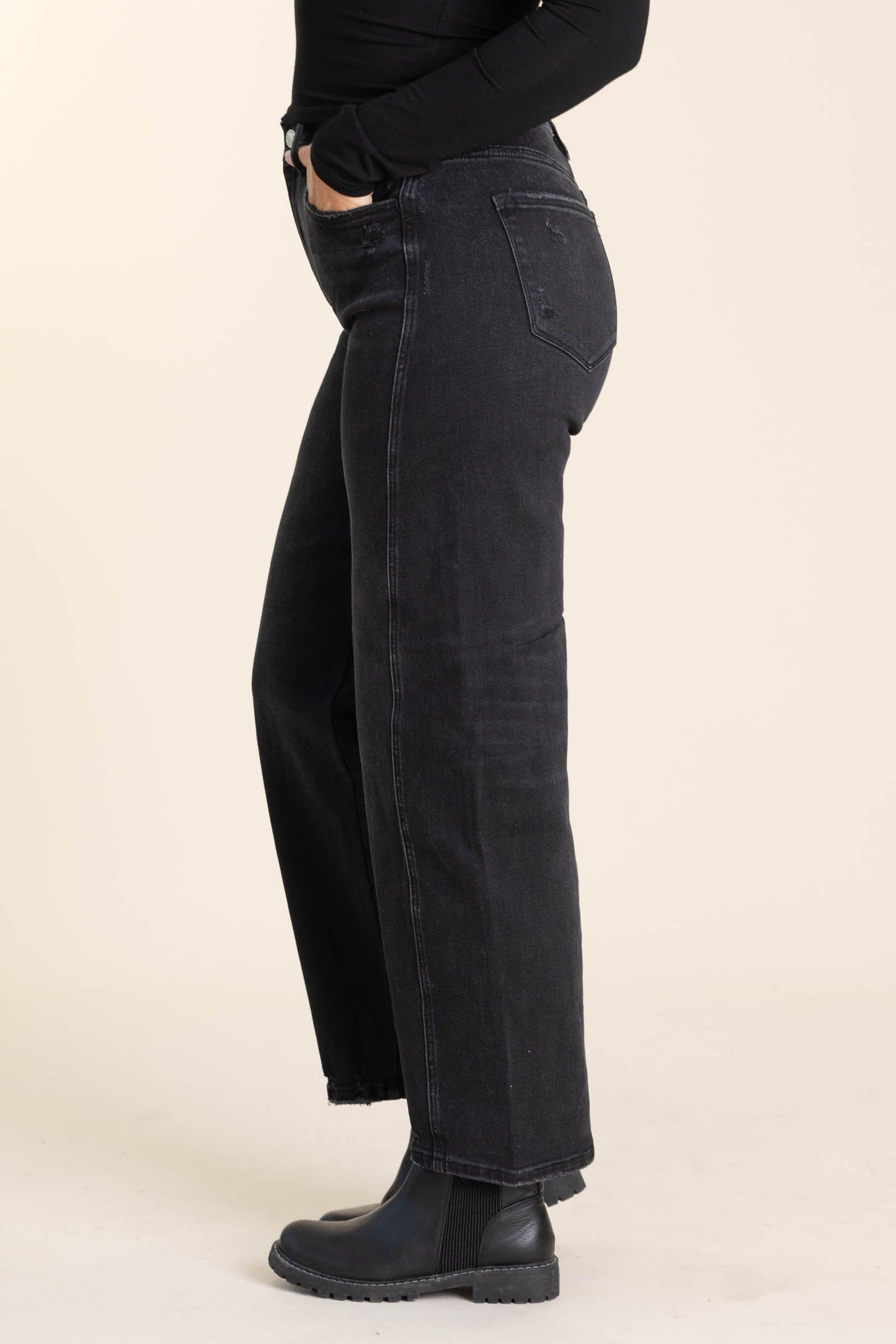 Vervet Black High Rise Panel Barrel Jeans