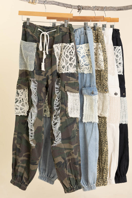 Crochet Detailed Jeans With Drawstrings