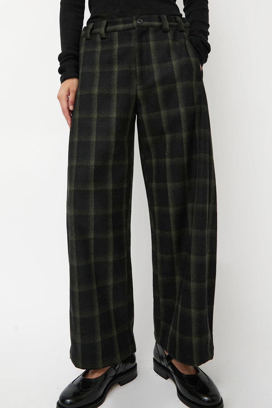 No.6 Justin Pant in Black and Olive Plaid