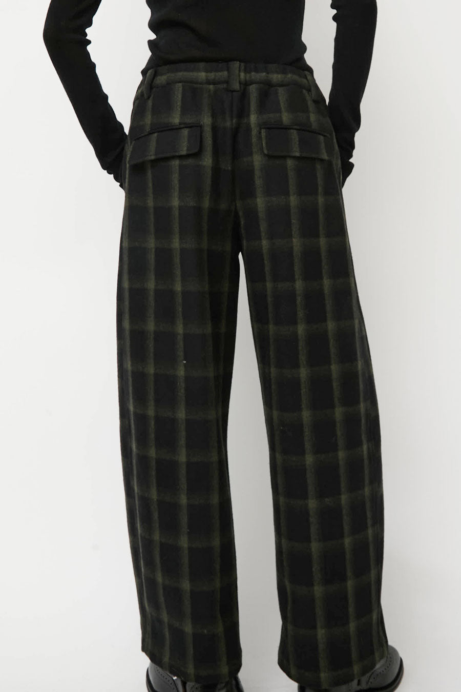 No.6 Justin Pant in Black and Olive Plaid