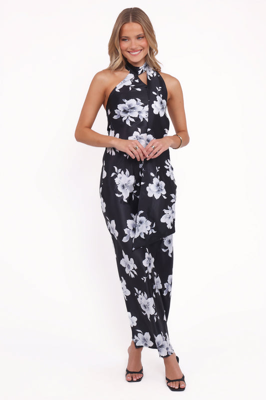 Freida Halter Midi Dress - Black Floral