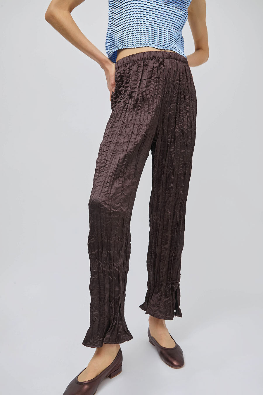 Nin Studio Crinkle Pant in Brown