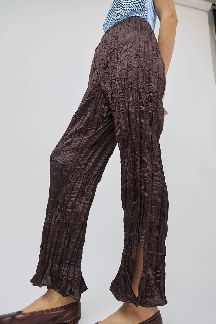 Nin Studio Crinkle Pant in Brown