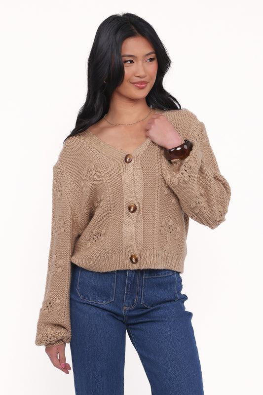 Melody Textured Button Up Cardigan - Mushroom