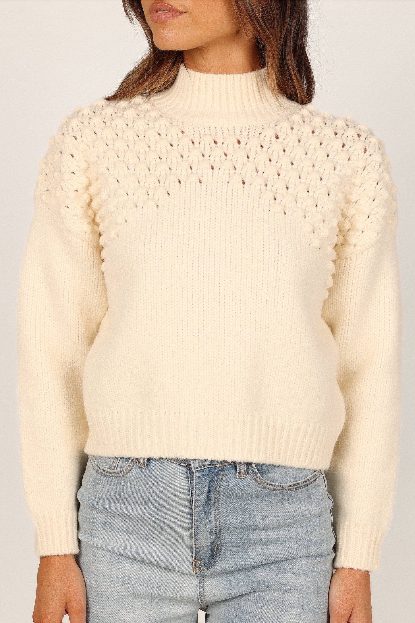 Mia Textured Shoulder Knit Sweater - Cream