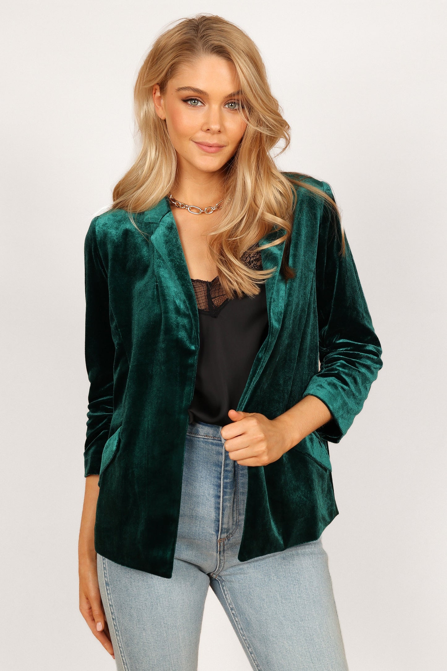 Vera Velvet Blazer - Green