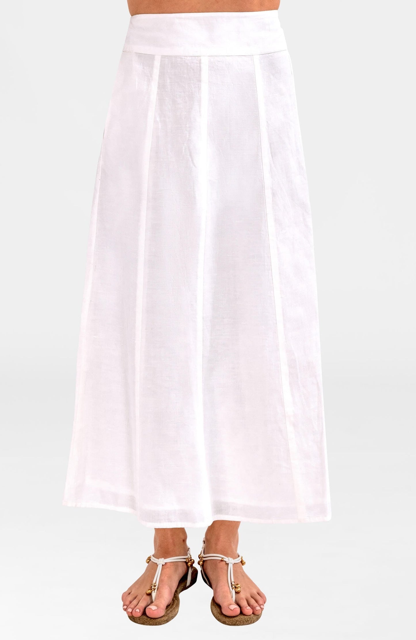 Solid Linen Gored Skirt