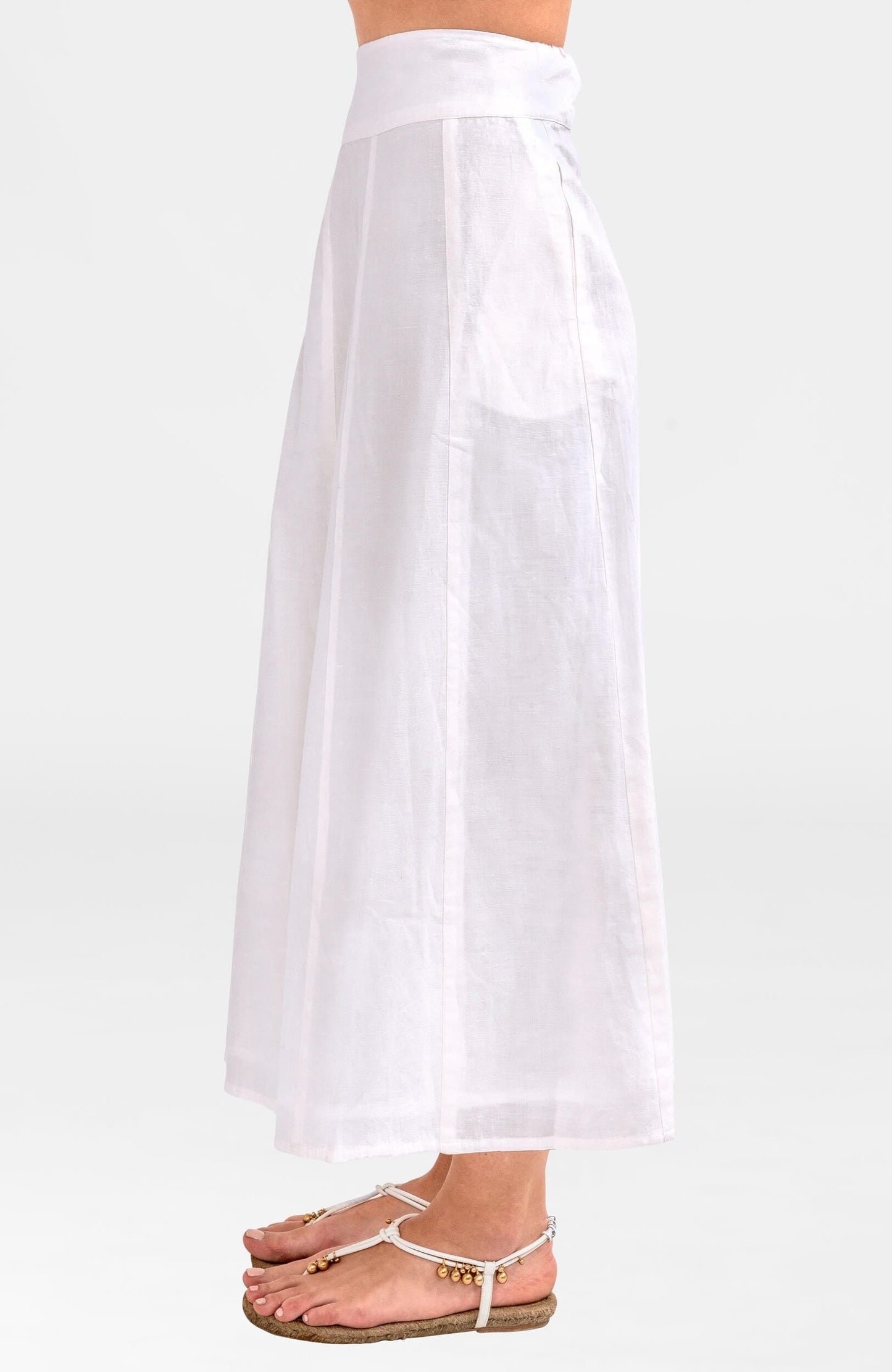 Solid Linen Gored Skirt
