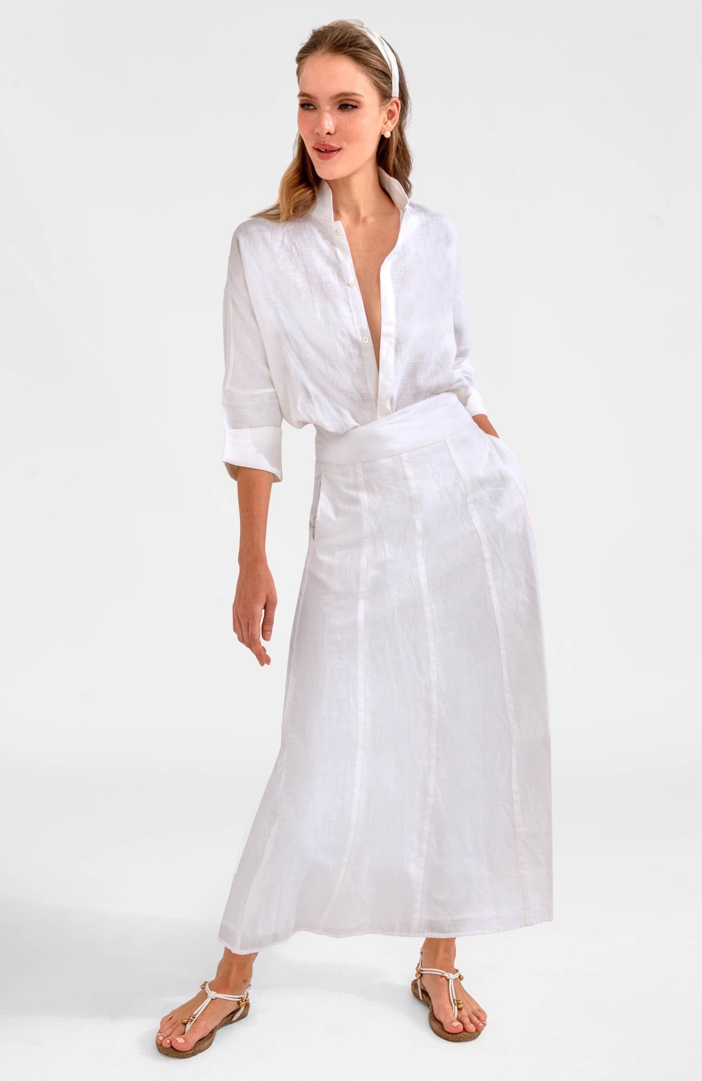 Solid Linen Gored Skirt