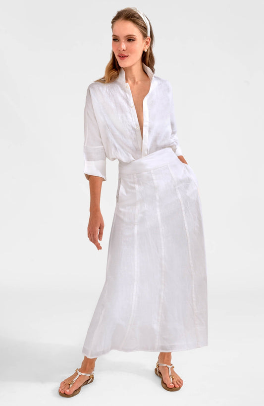 Solid Linen Gored Skirt