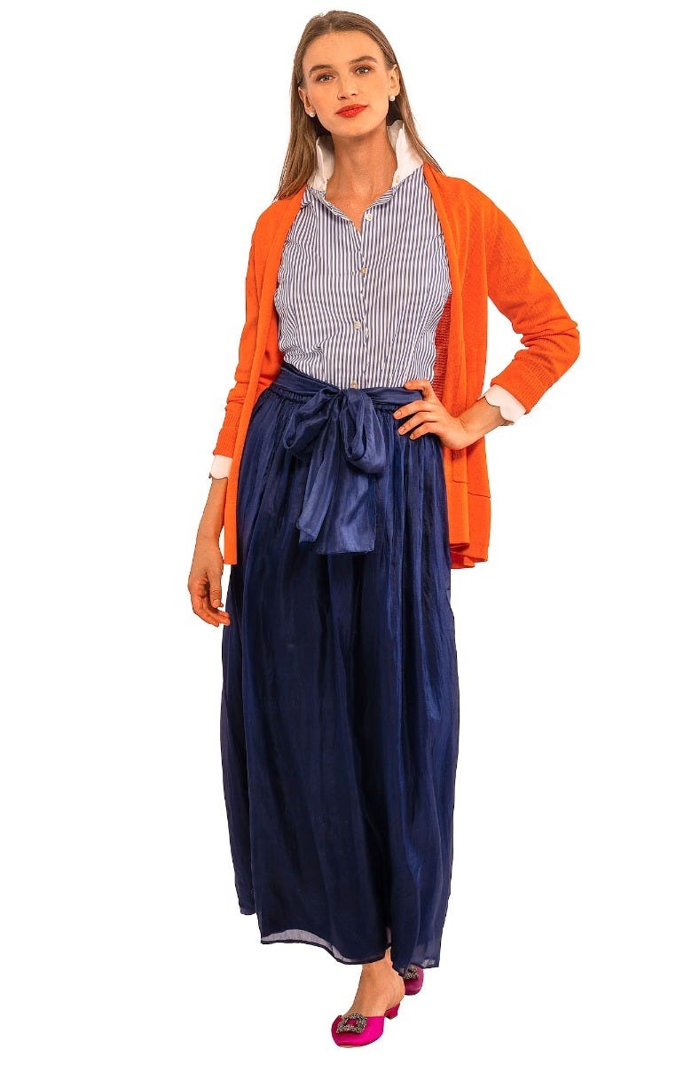 Silk Long Skirt with Sash