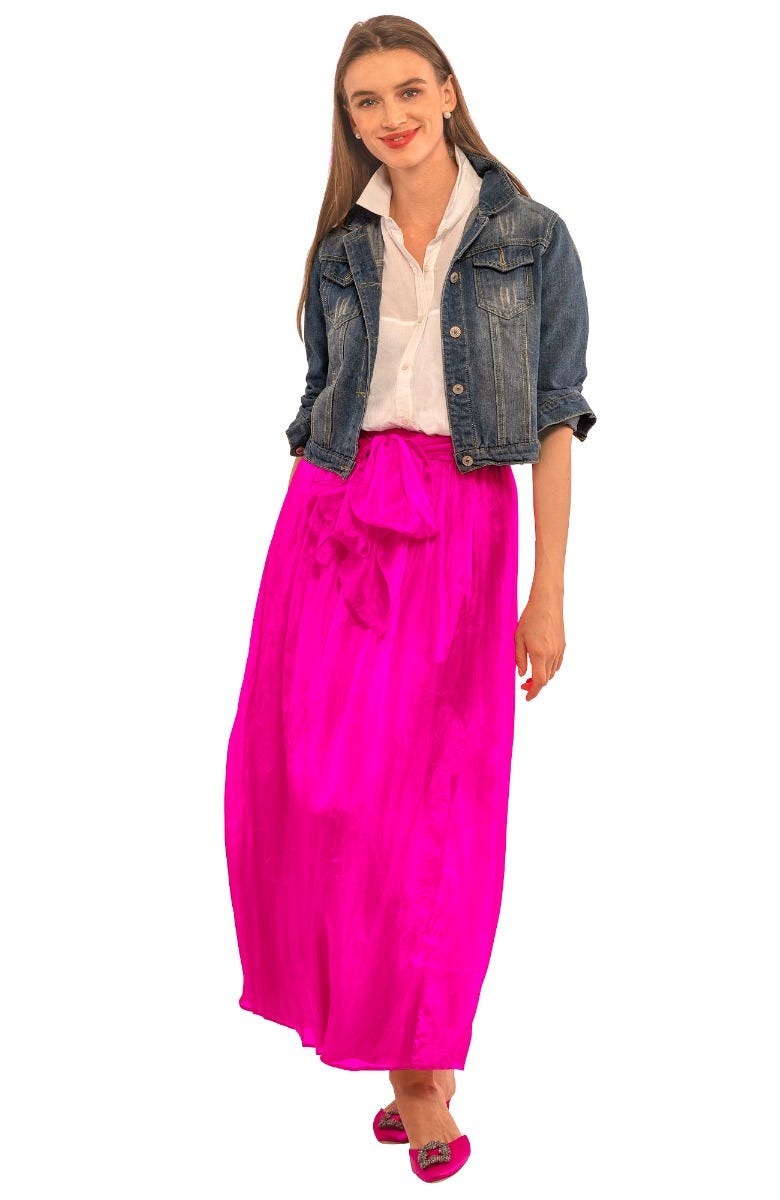 Silk Long Skirt with Sash